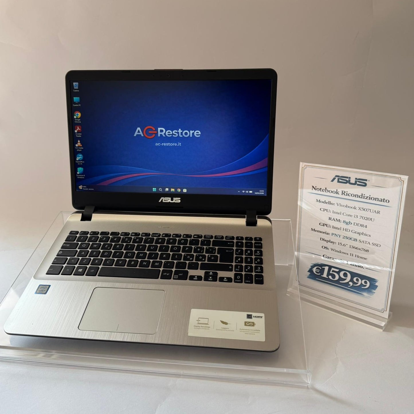 Notebook Asus Vivobook 15.6" | i3 7020u | 8GB | SSD 250GB | W11 - Grado A