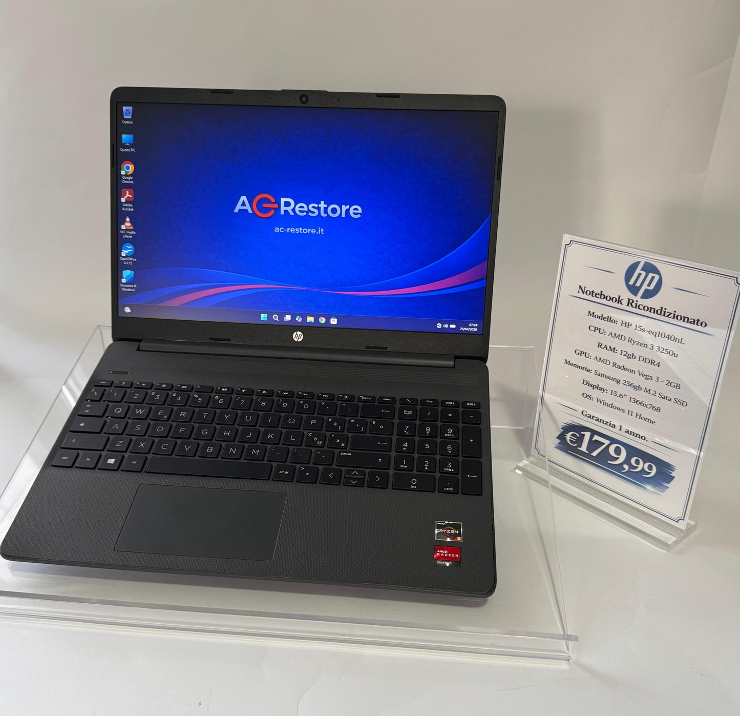 Notebook HP 15.6" | Ryzen 3 | 12GB | SSD 256GB | Vega 3 | W11 - Grado A
